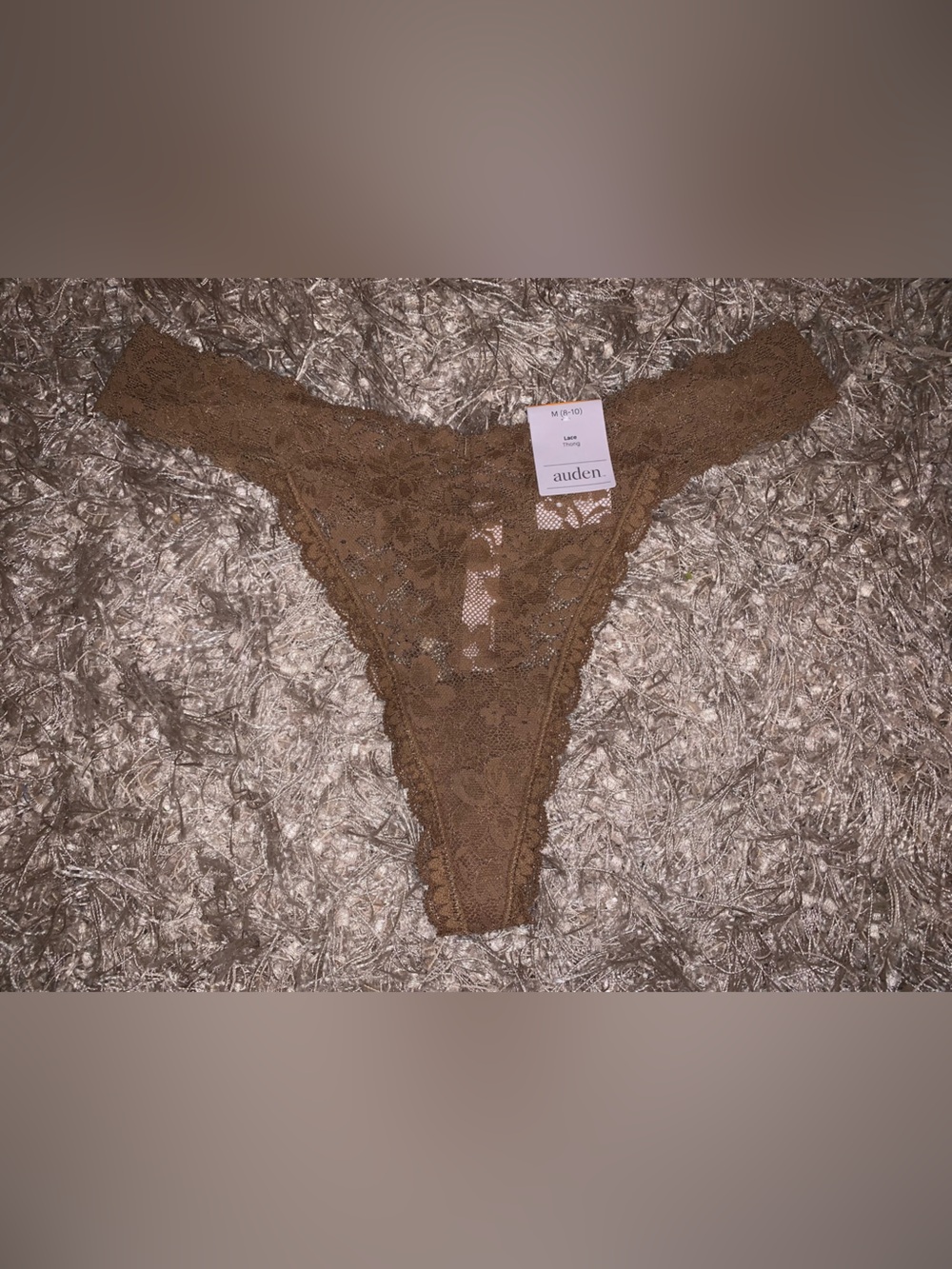 Auden Brown/Tan Lace Thong Panty M NWT